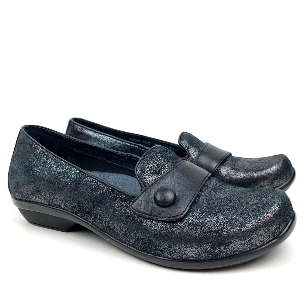 Dansko Loafers Olena Metallic Leather Comfort Slip on Flats Button Sz 40 9.5-10